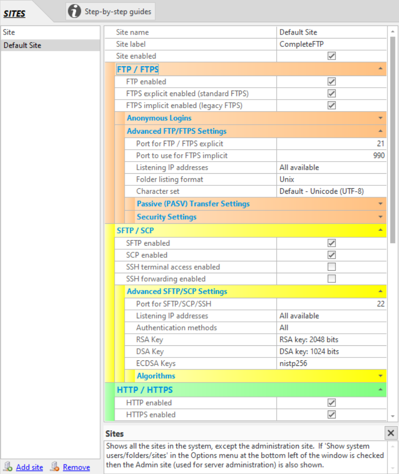 Settings panel