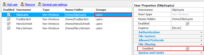 Enabled file sharing - User